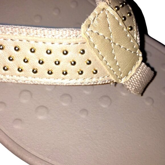 Vionic Pacific Kehoe Studded Toe Post Wedge Sandals - Tan/Brass - 9 - Picture 10 of 11